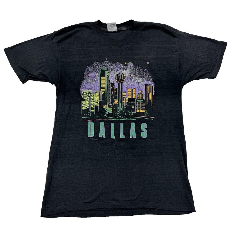 VTG Mens Dallas Skyline T Shirt Crew Neck Senara 1990 Oneita Tag Made in USA 2XL